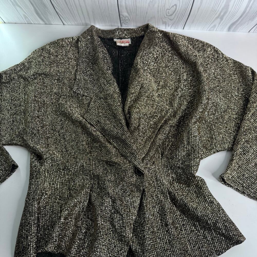 Women's Disco Gold Blazer Hot Stuff Medalic Shoulder Pads Lightweight Sz Med